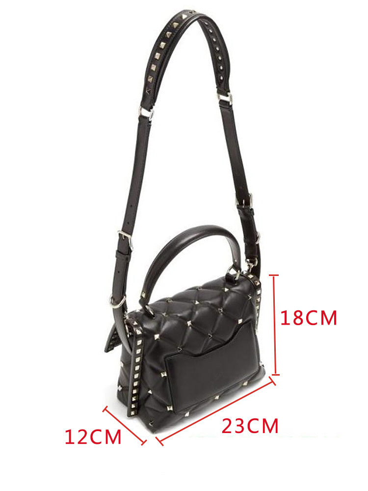 Glam Leather Handbag with Rivet Diamond Embellishments