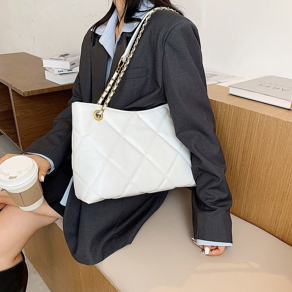 Trendy Oversized Shoulder Bag with Gold Chain Accent