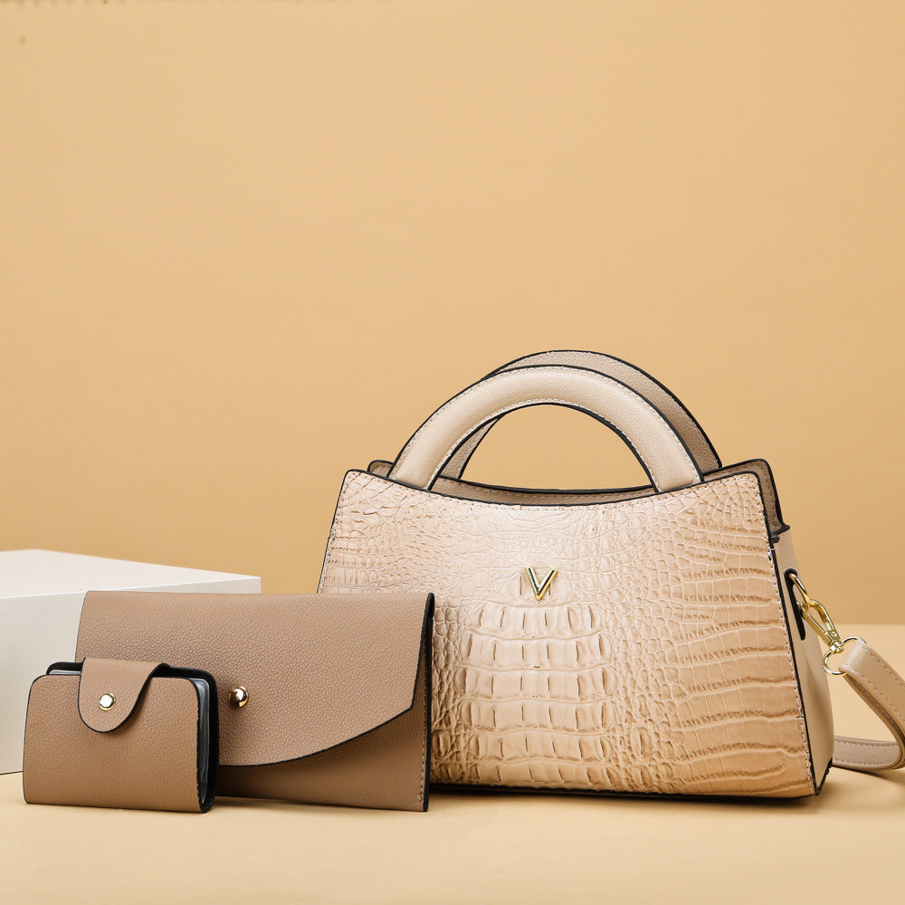 Modern Croc-Embossed Leather Shoulder Handbag