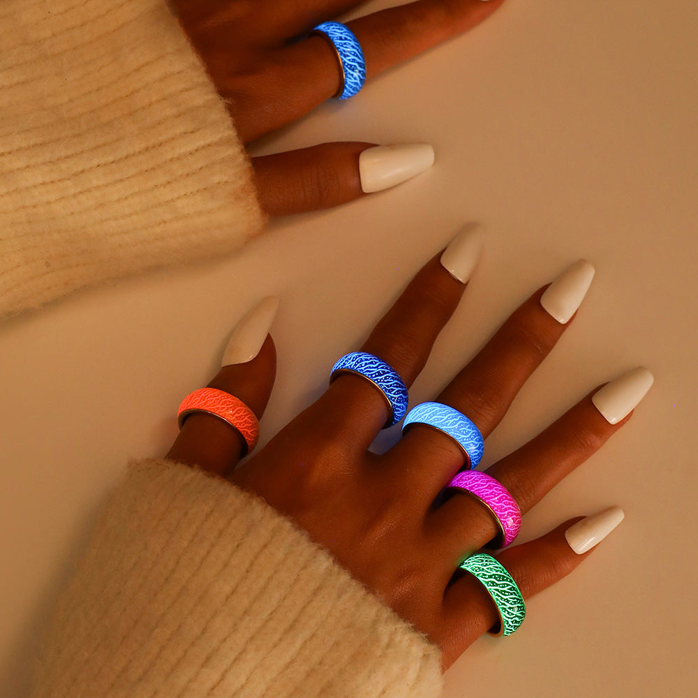 Glow-in-the-Dark Stainless Steel Statement Ring
