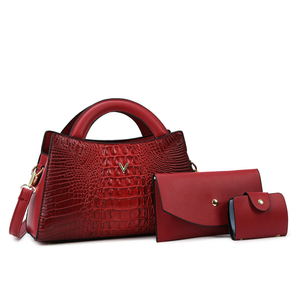 Modern Croc-Embossed Leather Shoulder Handbag