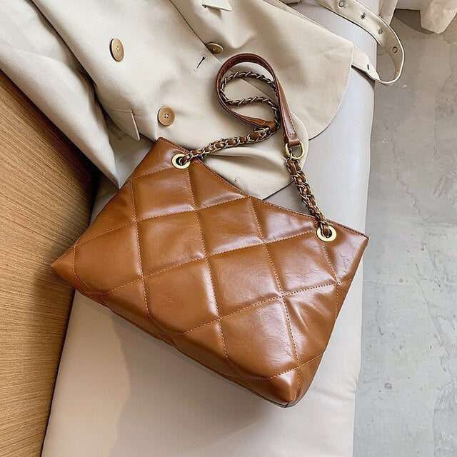 Trendy Oversized Shoulder Bag with Gold Chain Accent