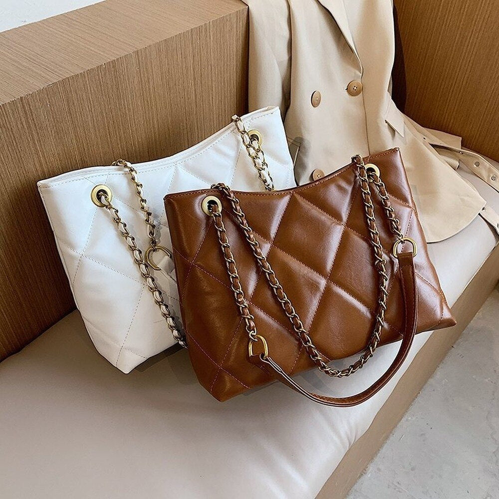 Trendy Oversized Shoulder Bag with Gold Chain Accent