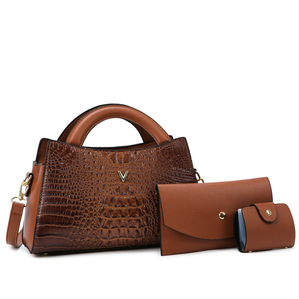 Modern Croc-Embossed Leather Shoulder Handbag