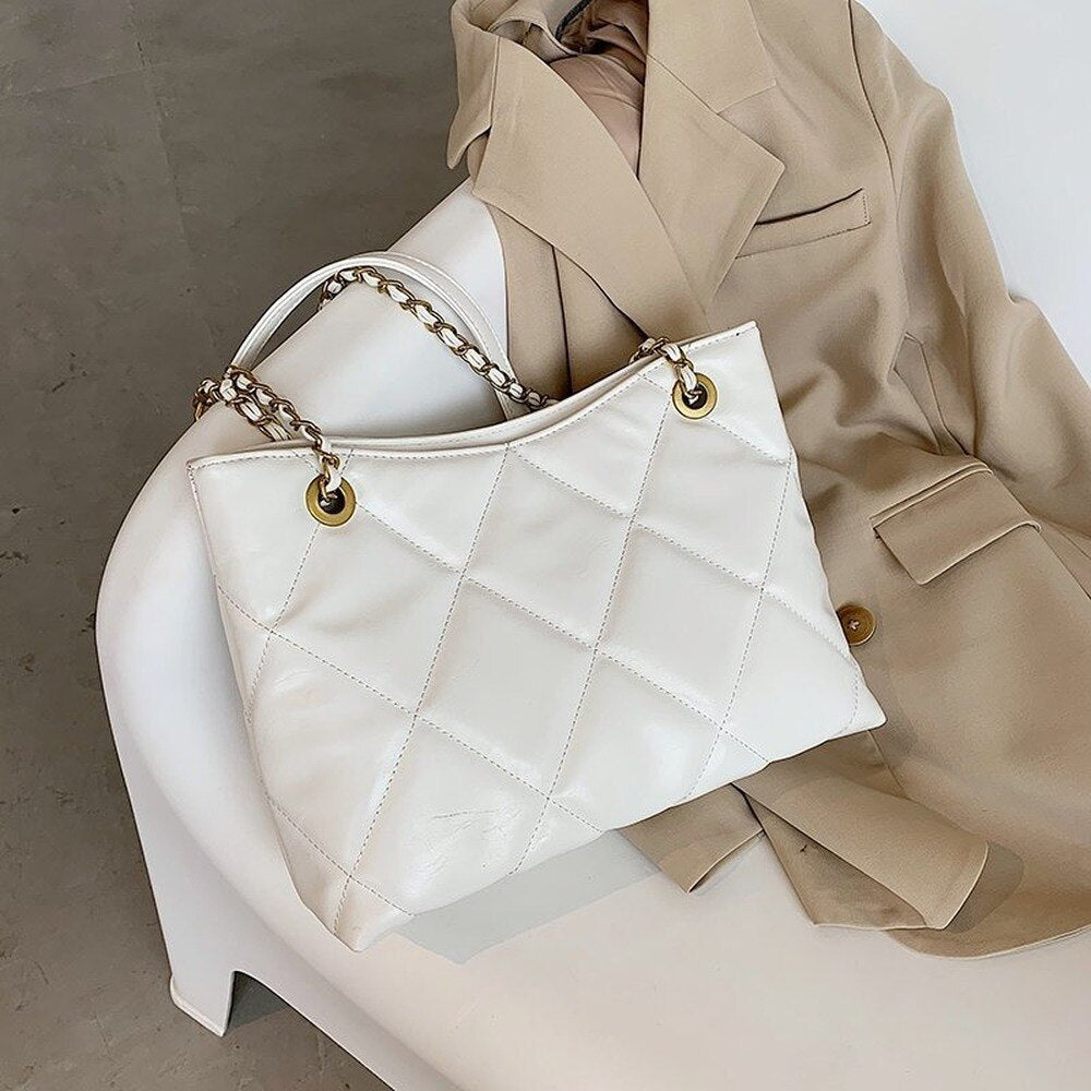 Trendy Oversized Shoulder Bag with Gold Chain Accent