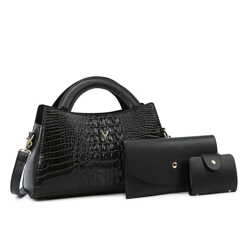 Modern Croc-Embossed Leather Shoulder Handbag