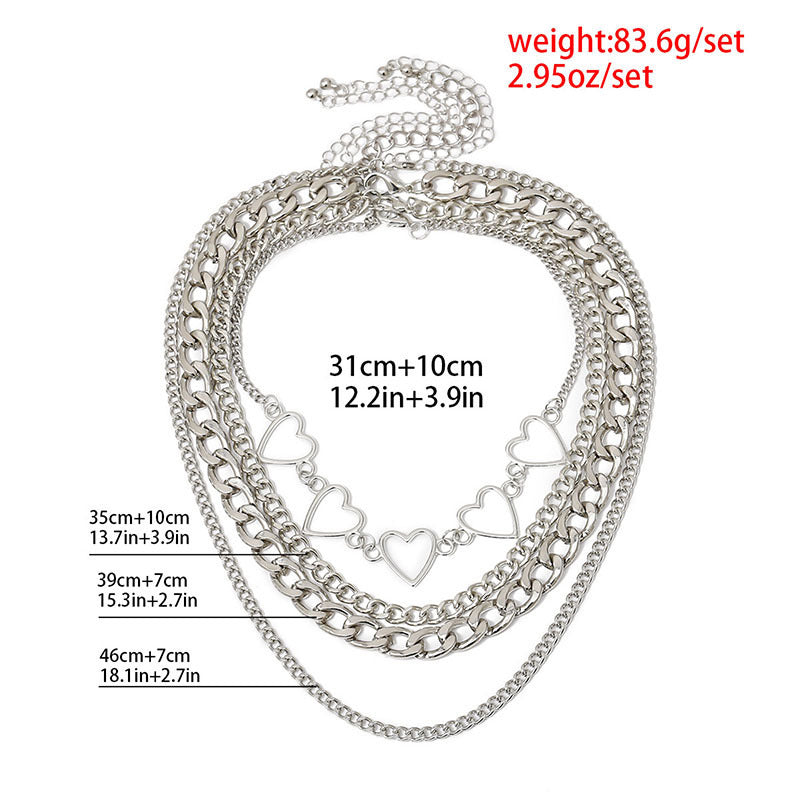 Modern Peach Heart Chain Necklace Set