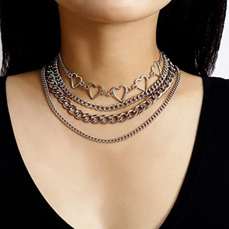Modern Peach Heart Chain Necklace Set