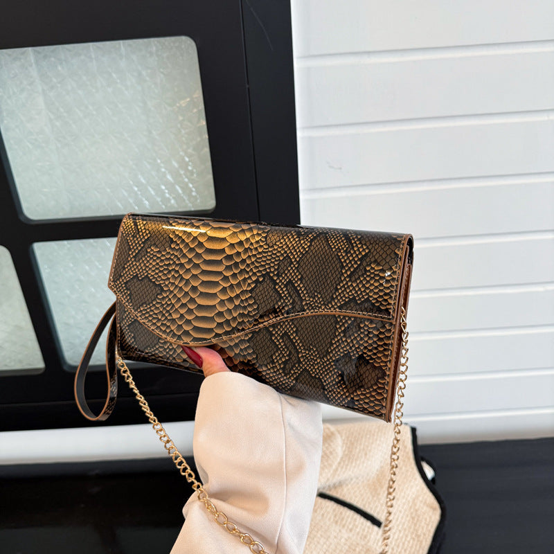 Stylish Serpentine Chain PU Leather Contrast Color Crossbody Bag Women