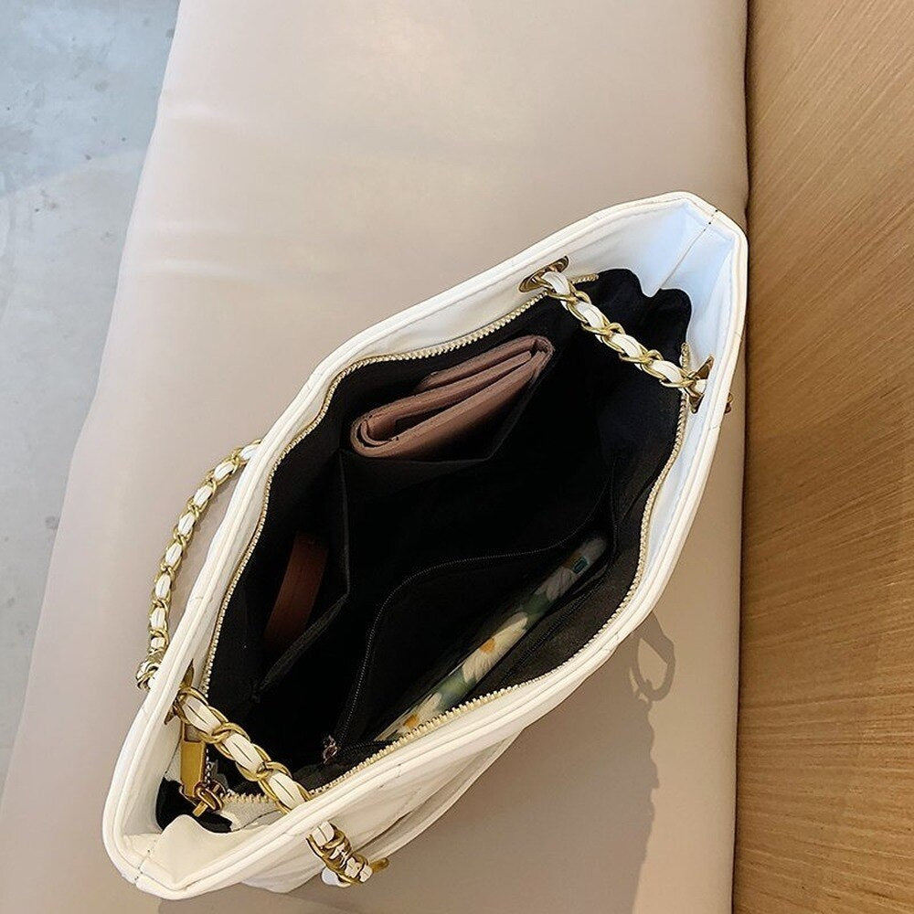 Trendy Oversized Shoulder Bag with Gold Chain Accent