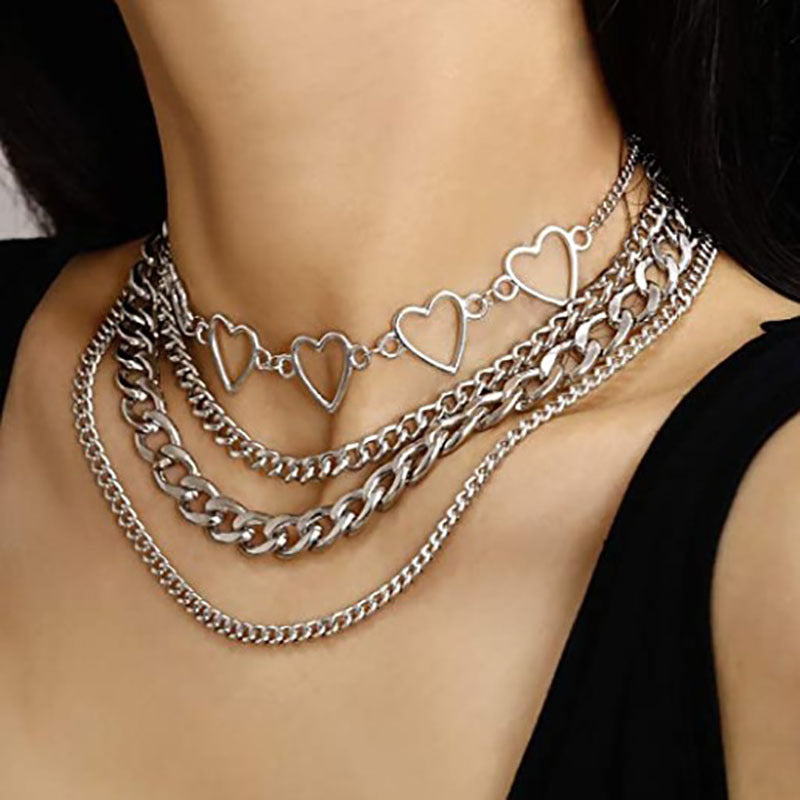 Modern Peach Heart Chain Necklace Set