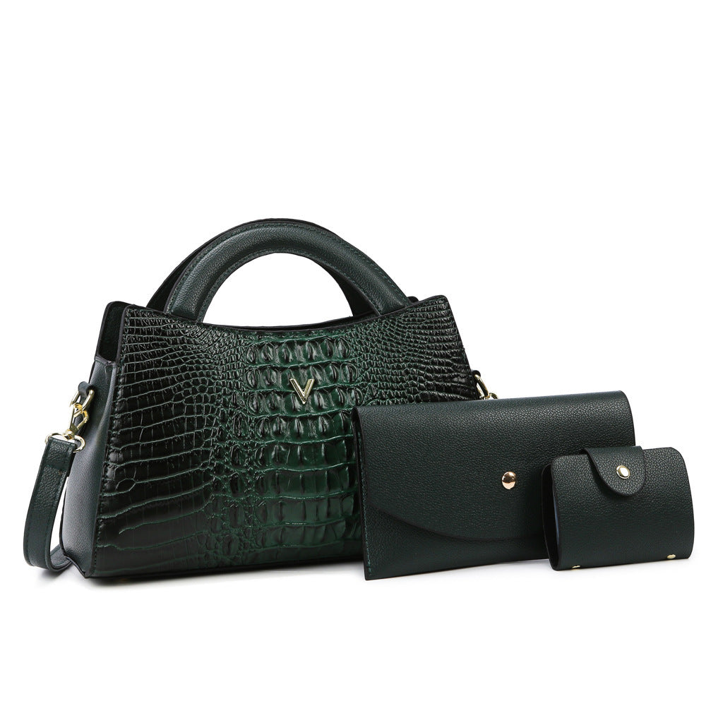 Modern Croc-Embossed Leather Shoulder Handbag