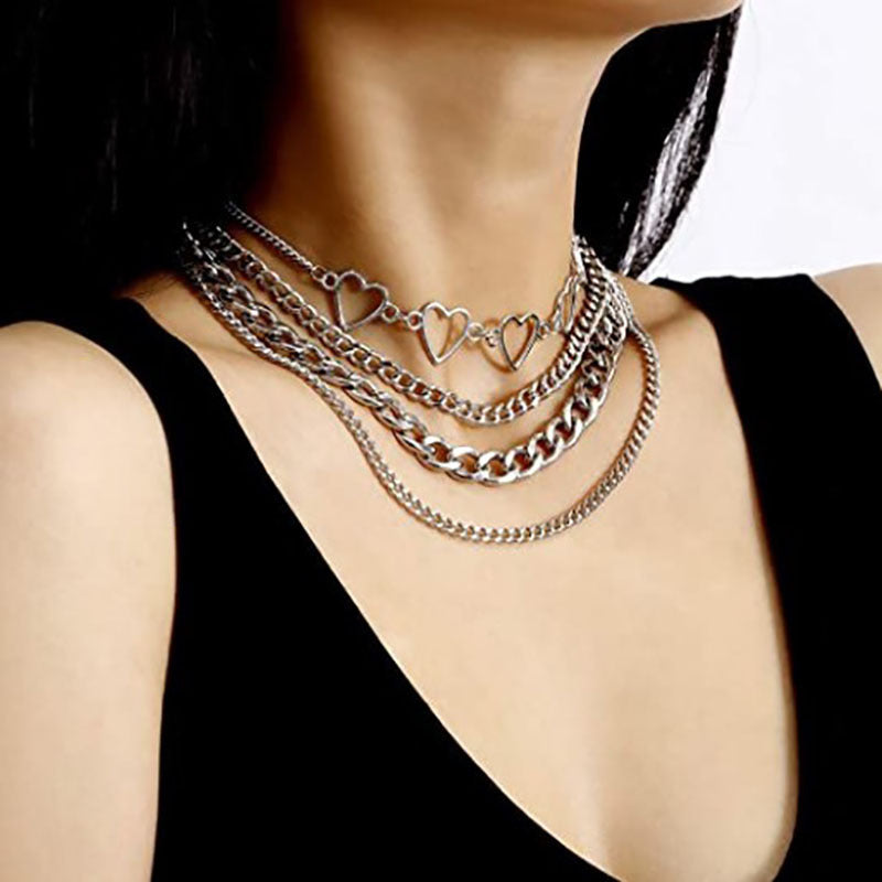 Modern Peach Heart Chain Necklace Set