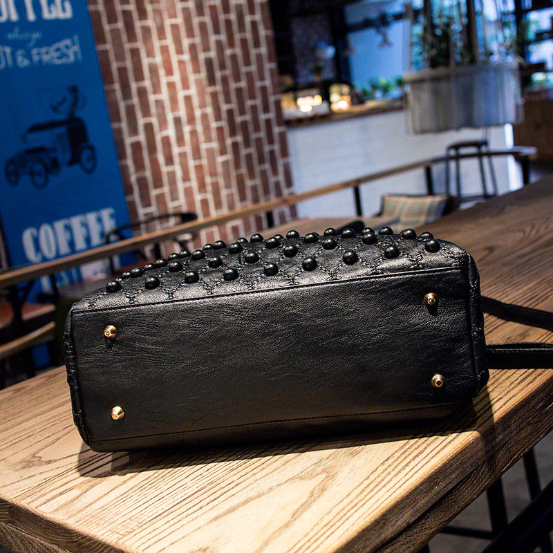 Soft Leather Diamond Rivet Handbag – Elegant, Edgy, and Chic